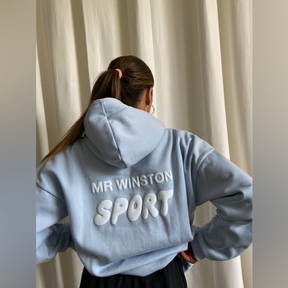 mr Winston Sweaters Mr Winston Baby Blue Puff Hoodie Poshmark